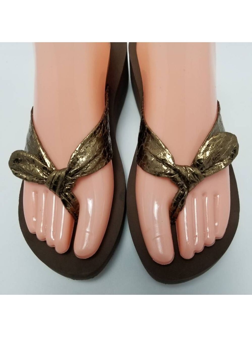 Womens Metallics Brown Thong Mid Wedge Sandals Slip On Size 8 - Picture 4 of 12